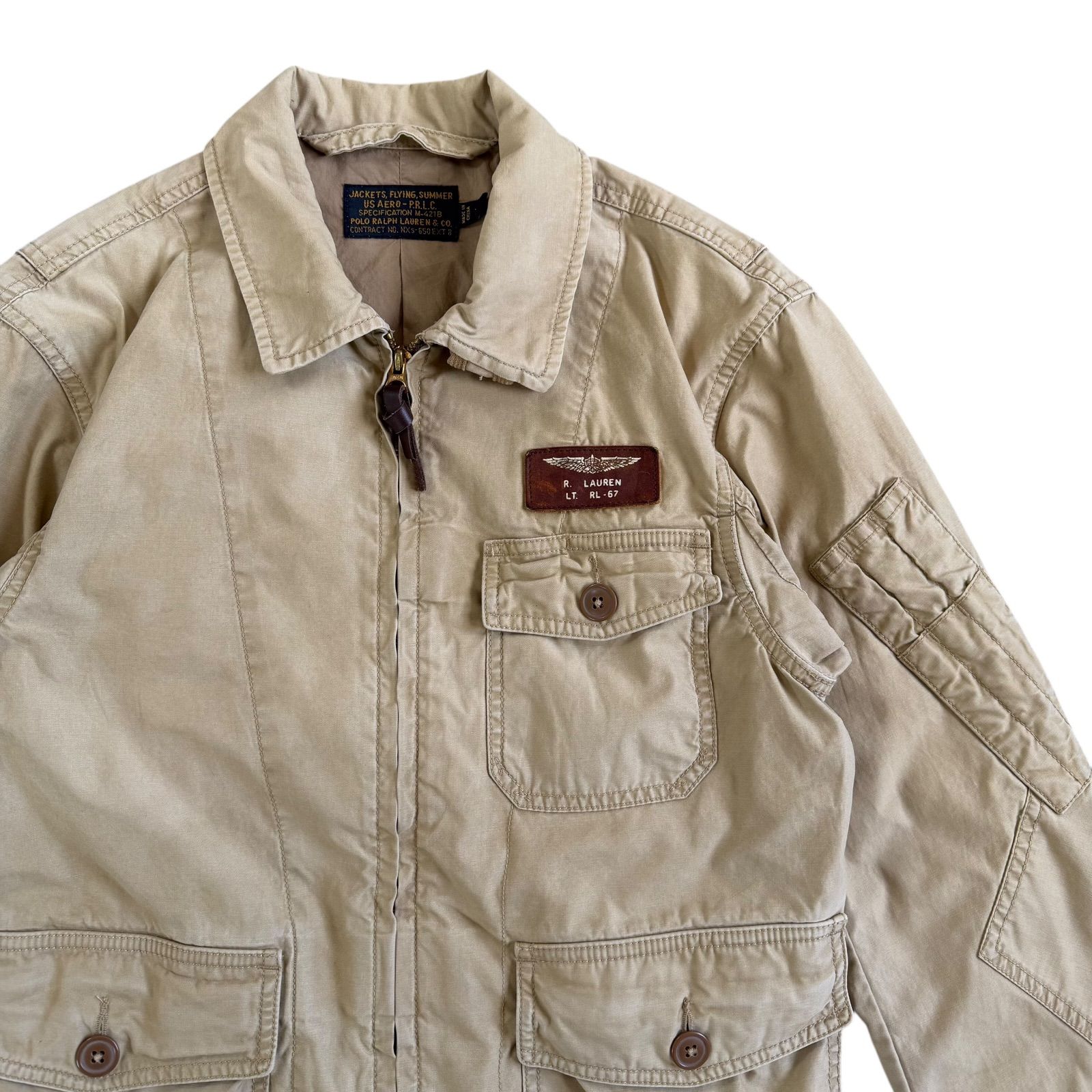 ラルフローレン　ミリタリー　フライトジャケット ベージュ ボア襟　Ｌ Polo Ralph Lauren / ポロラルフローレン M-421B Summer Flight Jacket