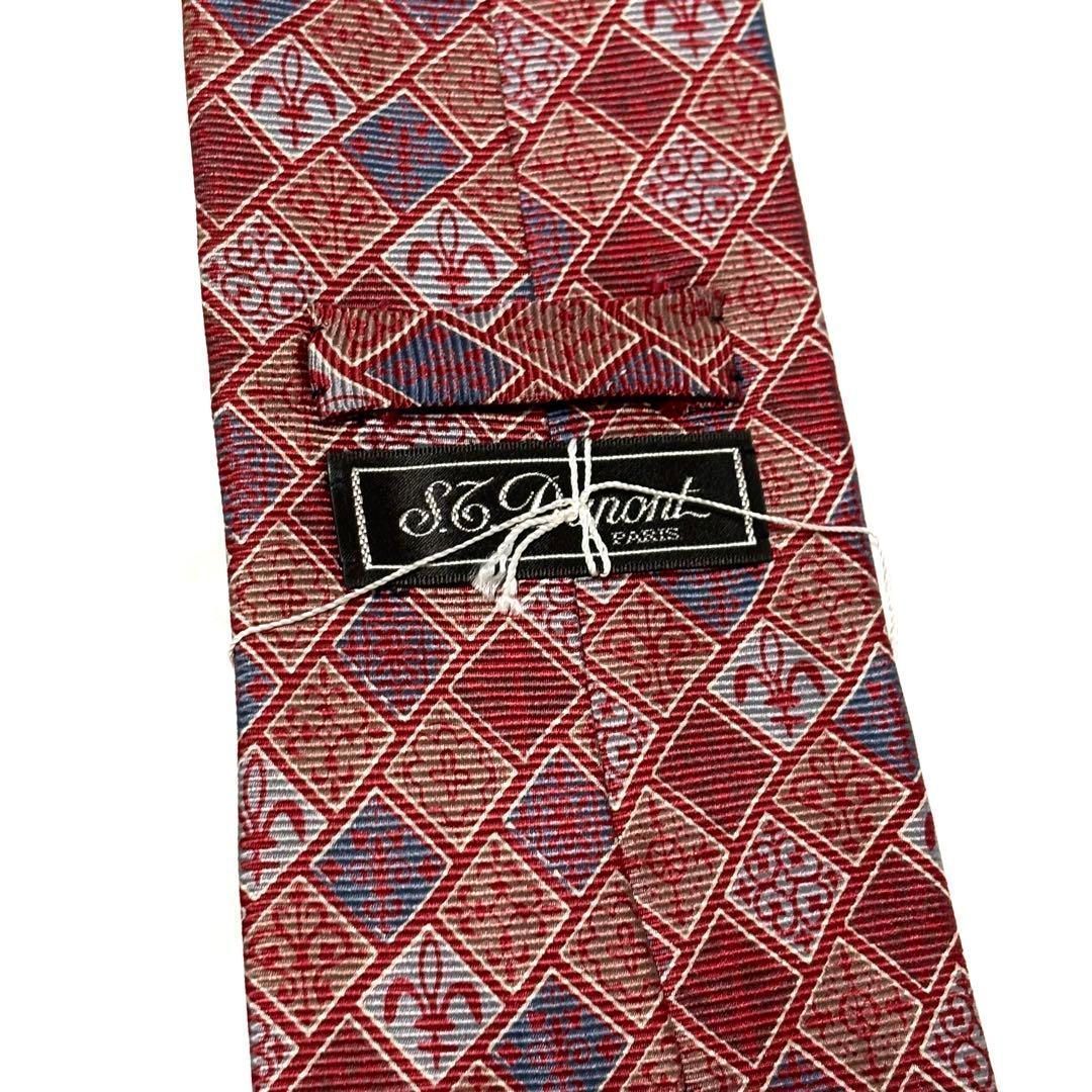 エステーデュポン ブランド ネクタイ シルク レッド系 未使用・タグ