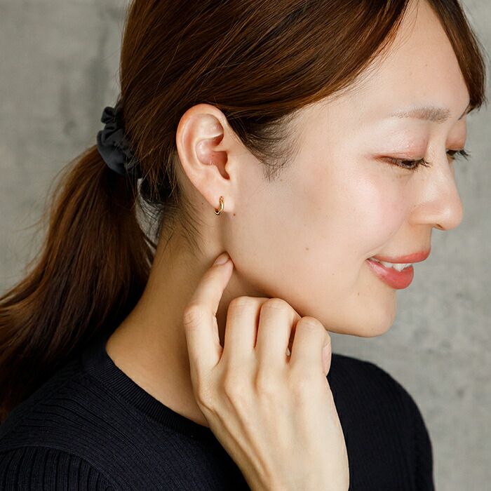 ジュエリーの町 山梨甲府製】K18 フープピアス 18金 2x10mm 片耳 1個