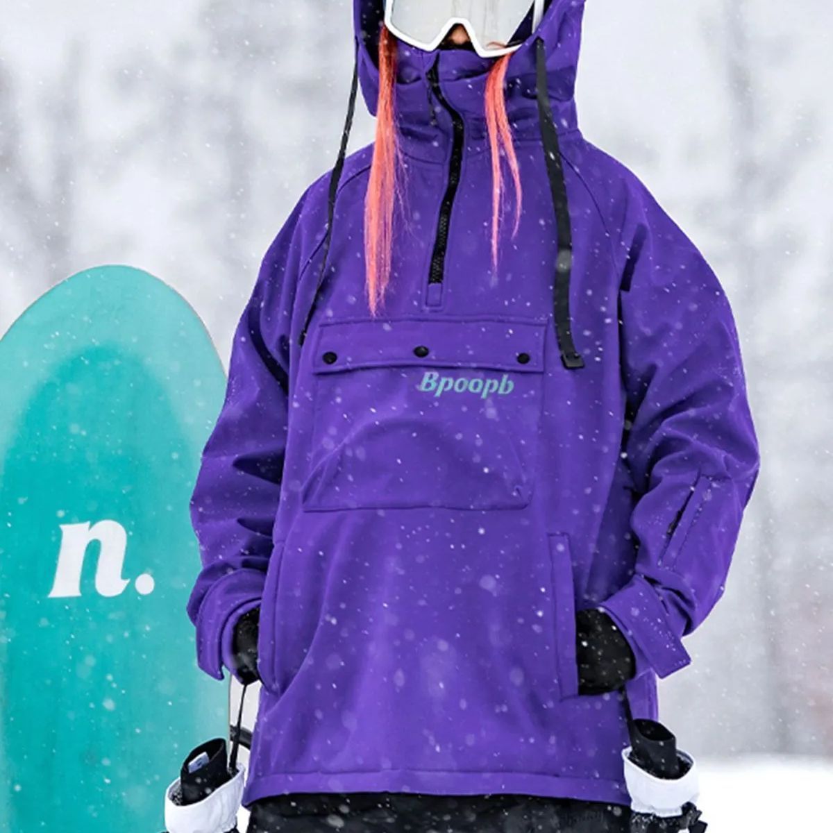 2点セット】スキーウェア 上下セット 裏起毛 ブラック パープル 厚手