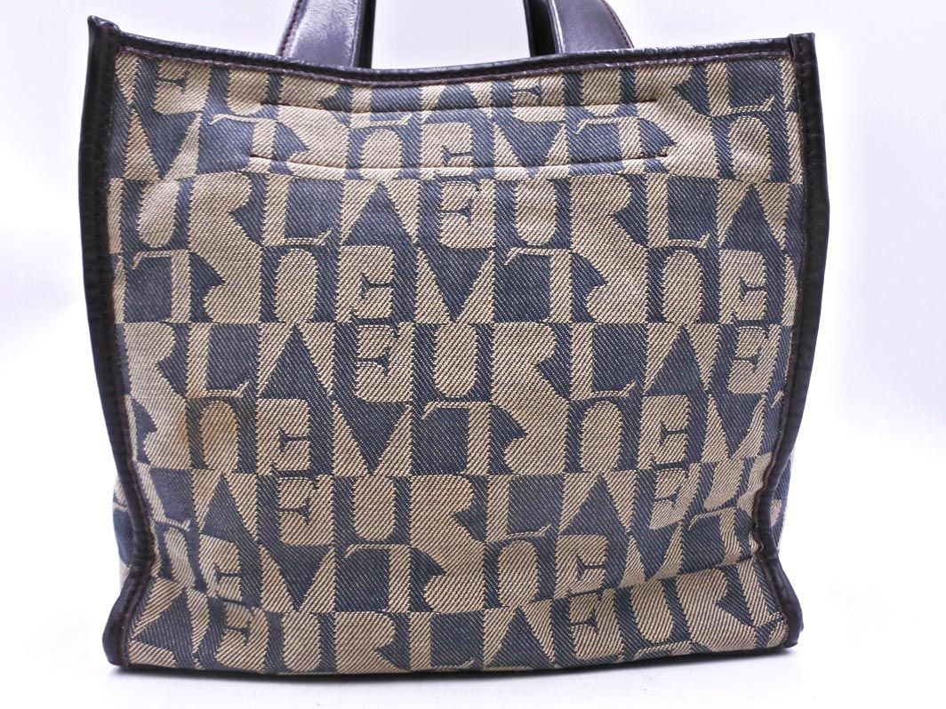 FURLA フルラ ロゴ総柄 トート バッグ ベージュx紺 □□ レディース