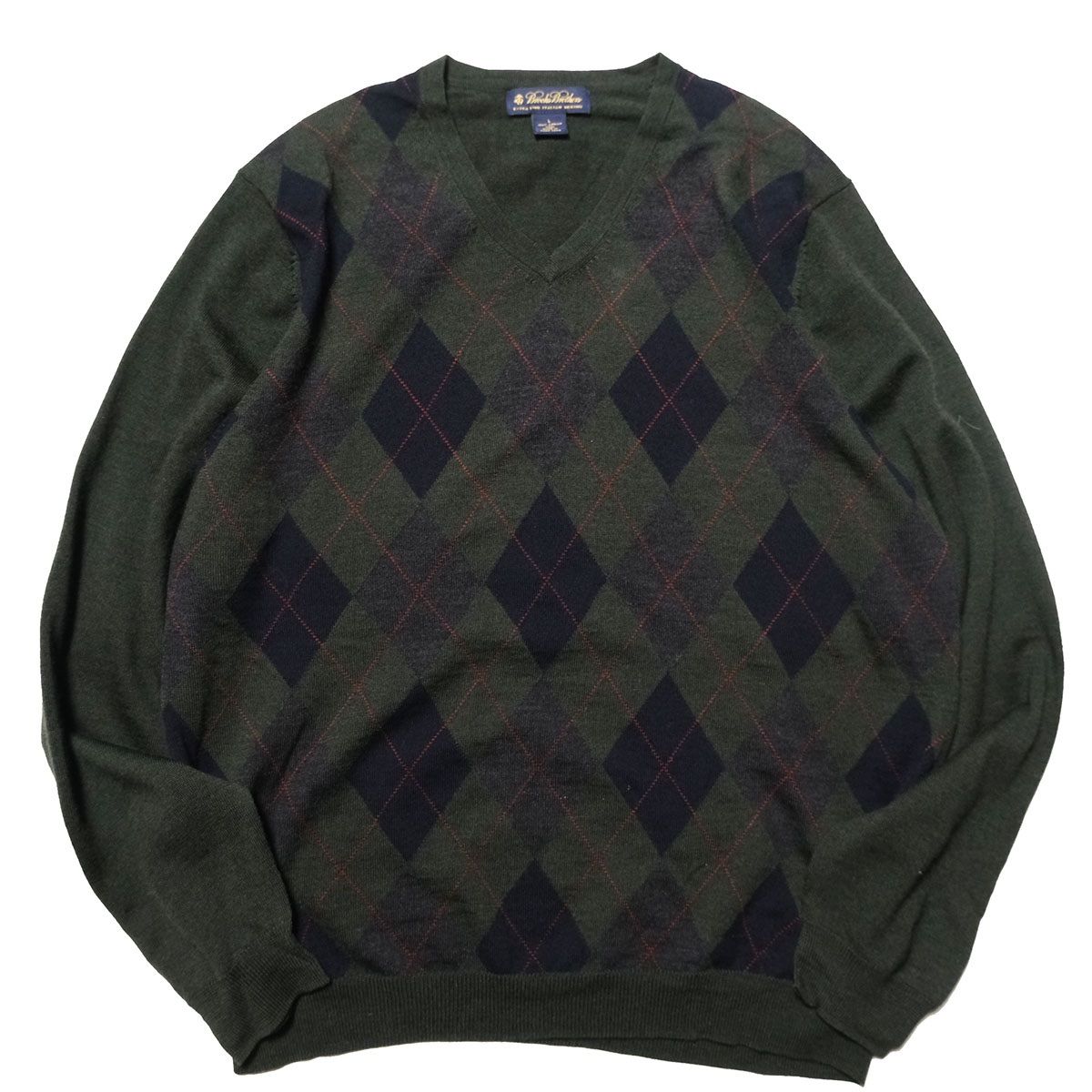 90's 00's ブルックスブラザーズ アーガイル柄 Vネック メリノウール
