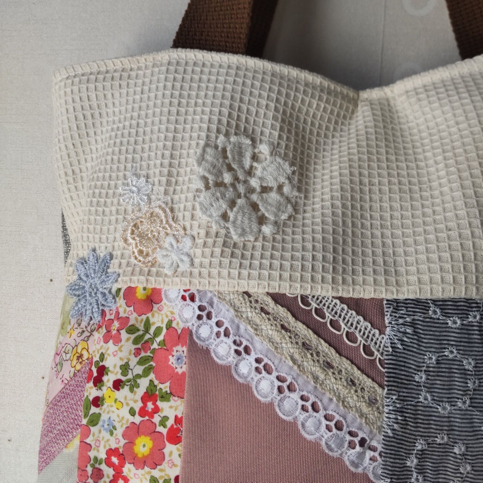 ハンドメイド パッチワーク ミニトートバッグ ピンク花柄 - メルカリ