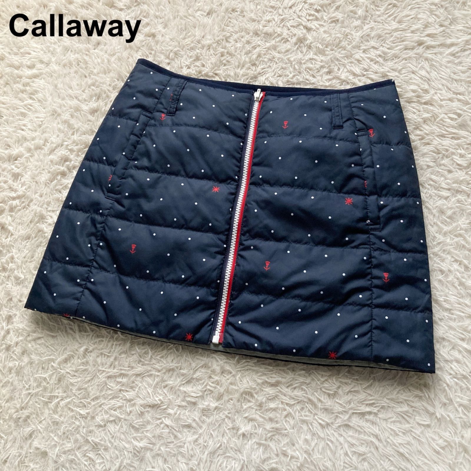 Callawayキャロウェイゴルフ ミニスカートリバーシブル ネイビー&シルバー 美品 キャロウェイ Callaway 中綿 ミニスカート リバーシブル 防寒