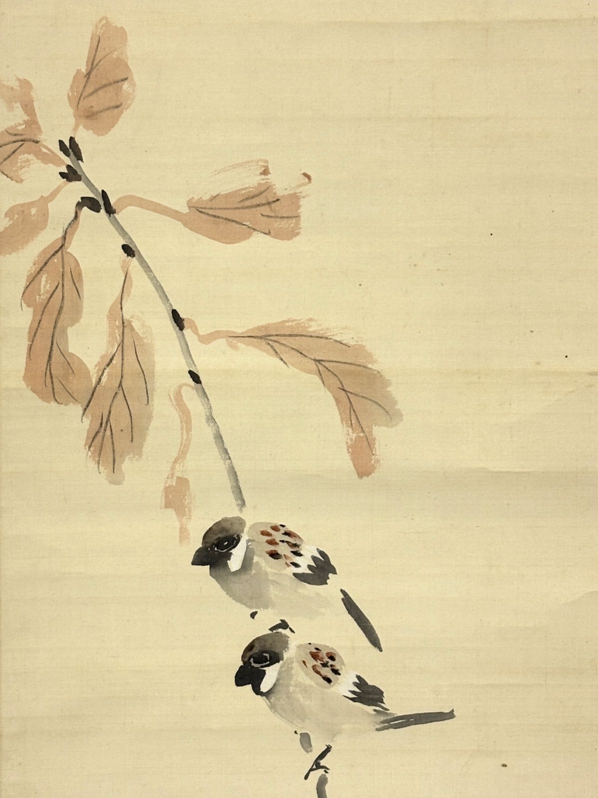 掛軸 M.70 南風 紅葉と雀の図 落款印あり ＃茶掛＃古美術 #骨董品