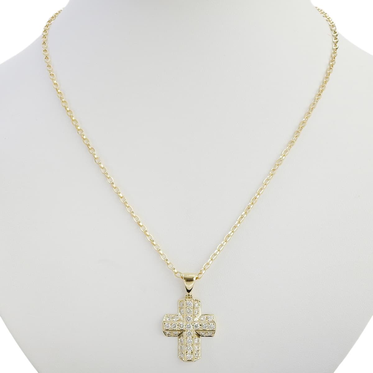 ゴールドネックレス D2.03 クロスダイヤモンドネックレス イエローゴールド K18YG 13.0g