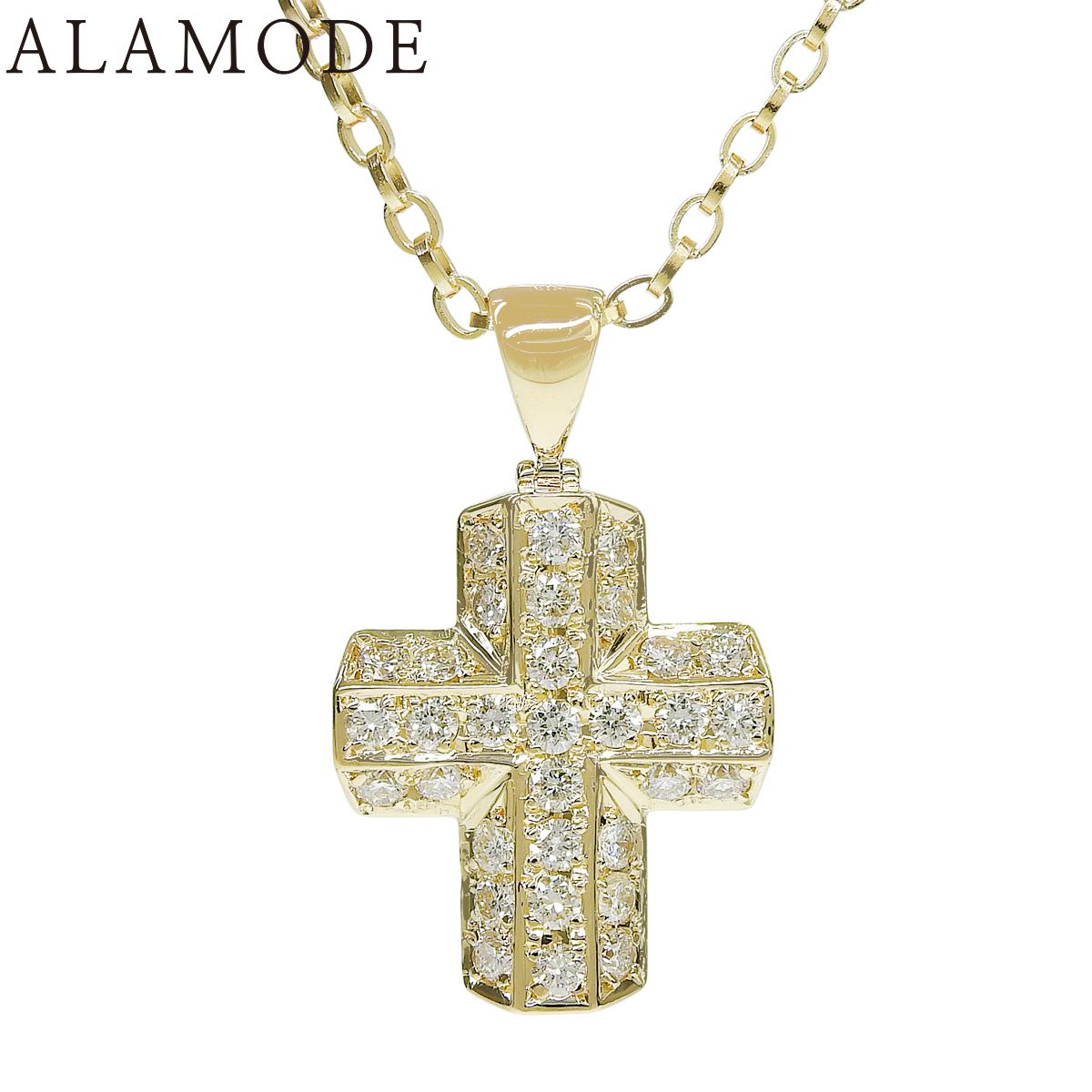 ゴールドネックレス D2.03 クロスダイヤモンドネックレス イエローゴールド K18YG 13.0g