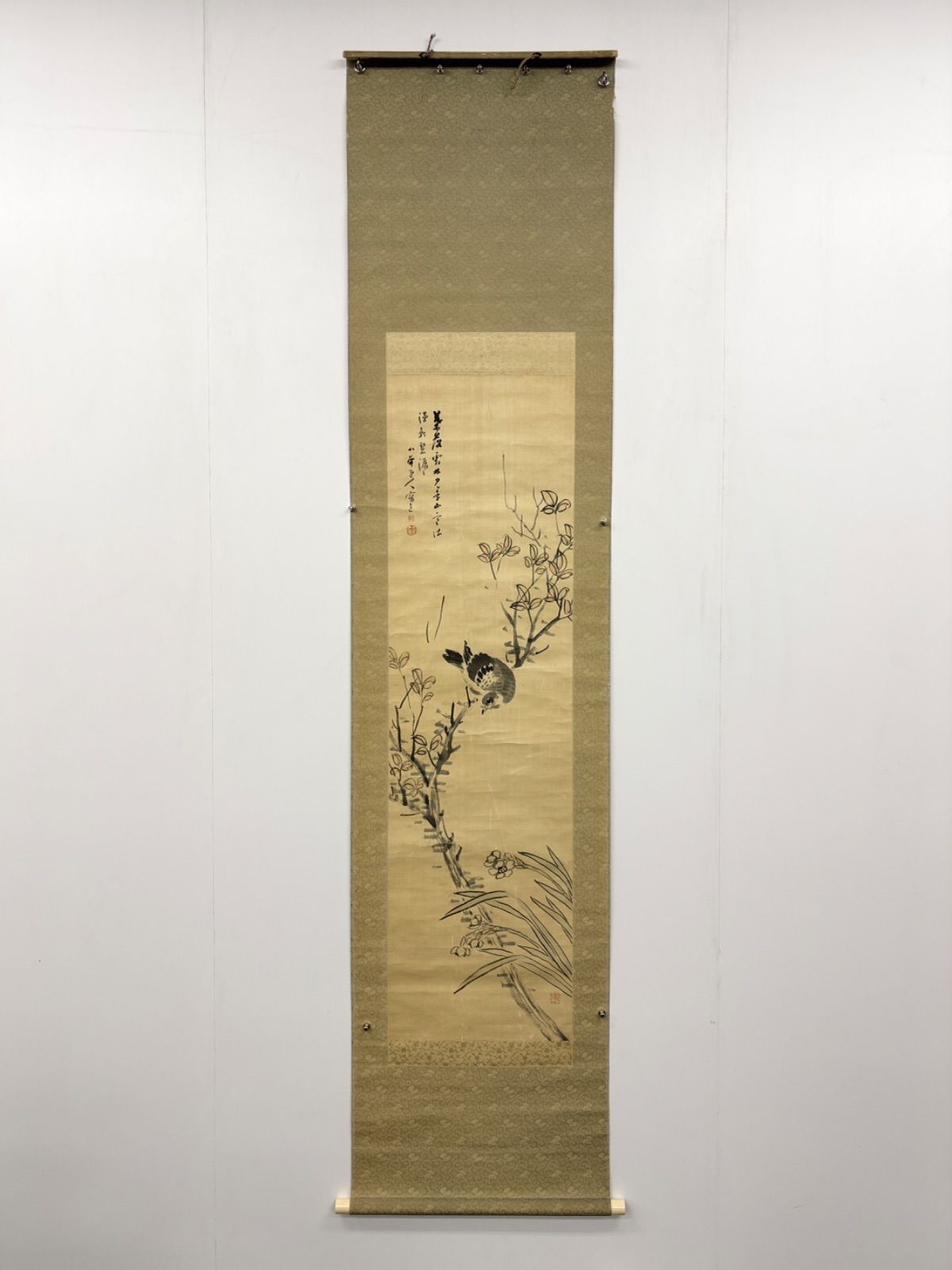 掛軸 M.71 小華 枝鳥の図 落款印あり ＃茶掛＃古美術 #骨董品 #まとめ