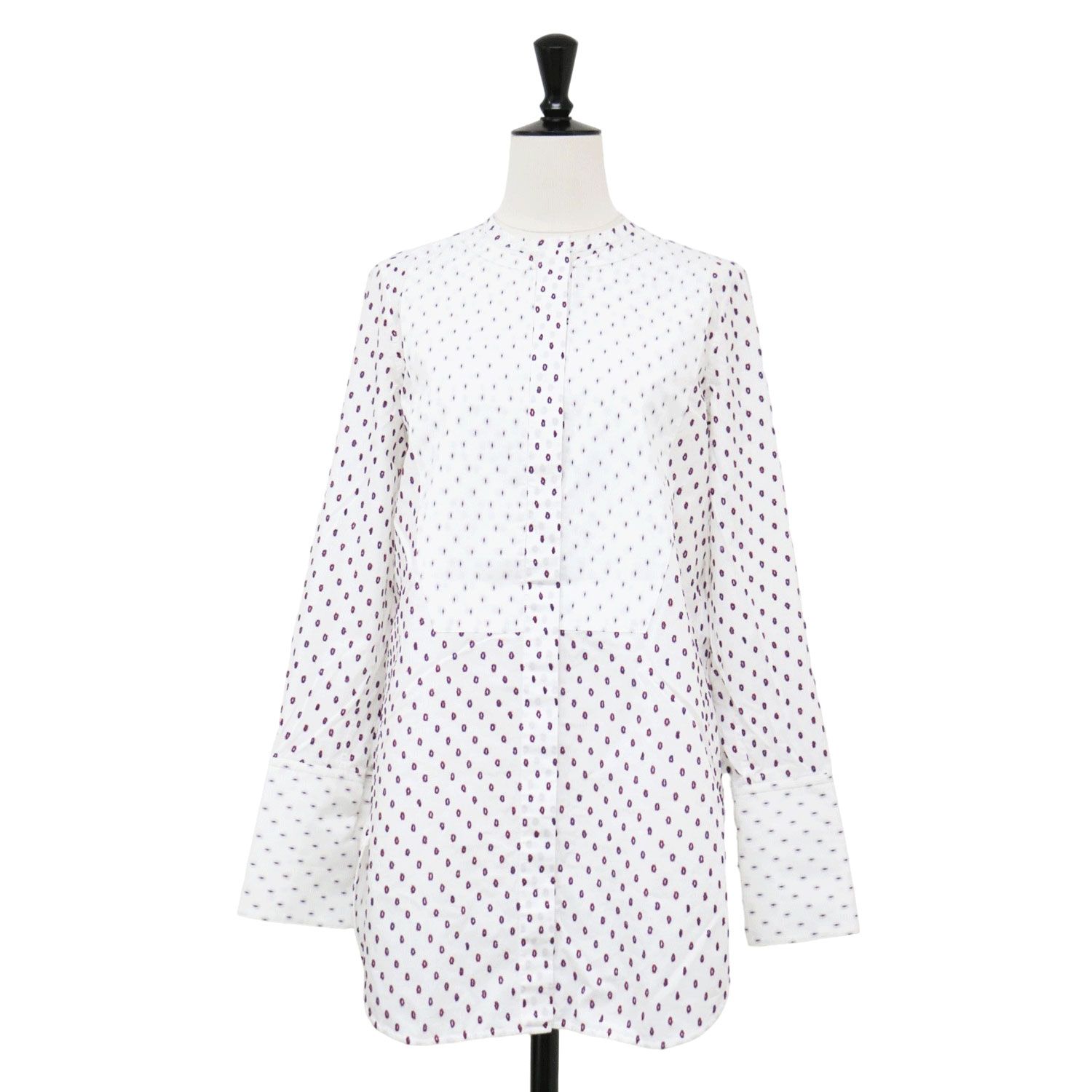 CELINE セリーヌ シャツ ホワイト系 白 サイズ:34(XS) / カットジャガード タキシード シャツ / ブラウス 長袖 ノーカラー ドット コットン フィービー期 / トップス【レディース】【中古】 CELINE セリーヌ シャツ ホワイト系 白 サイズ:34(XS) / カット