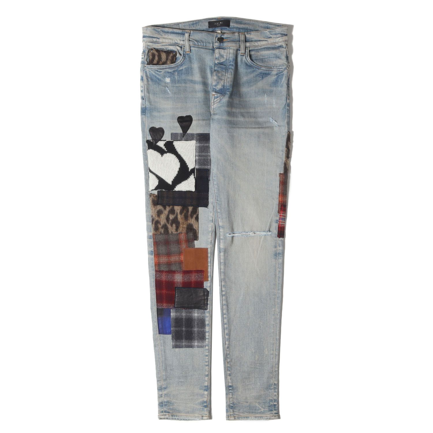 AMIRI アミリ パンツ インディゴ サイズ:32 | ダメージウォッシュ加工 マルチパッチ スリムテーパード ストレッチ デニムパンツ | アメリカ製 | ボトムス ジーンズ ジーパン【メンズ】