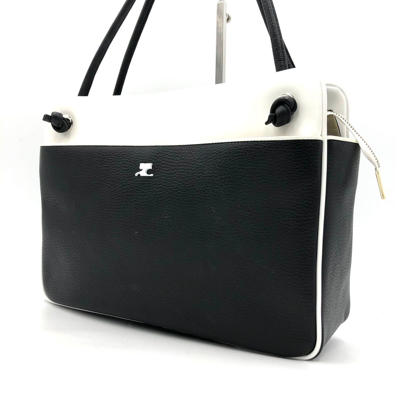 courrèges クレージュ トートバッグ キャンバス レザー 白 黒 肩掛け