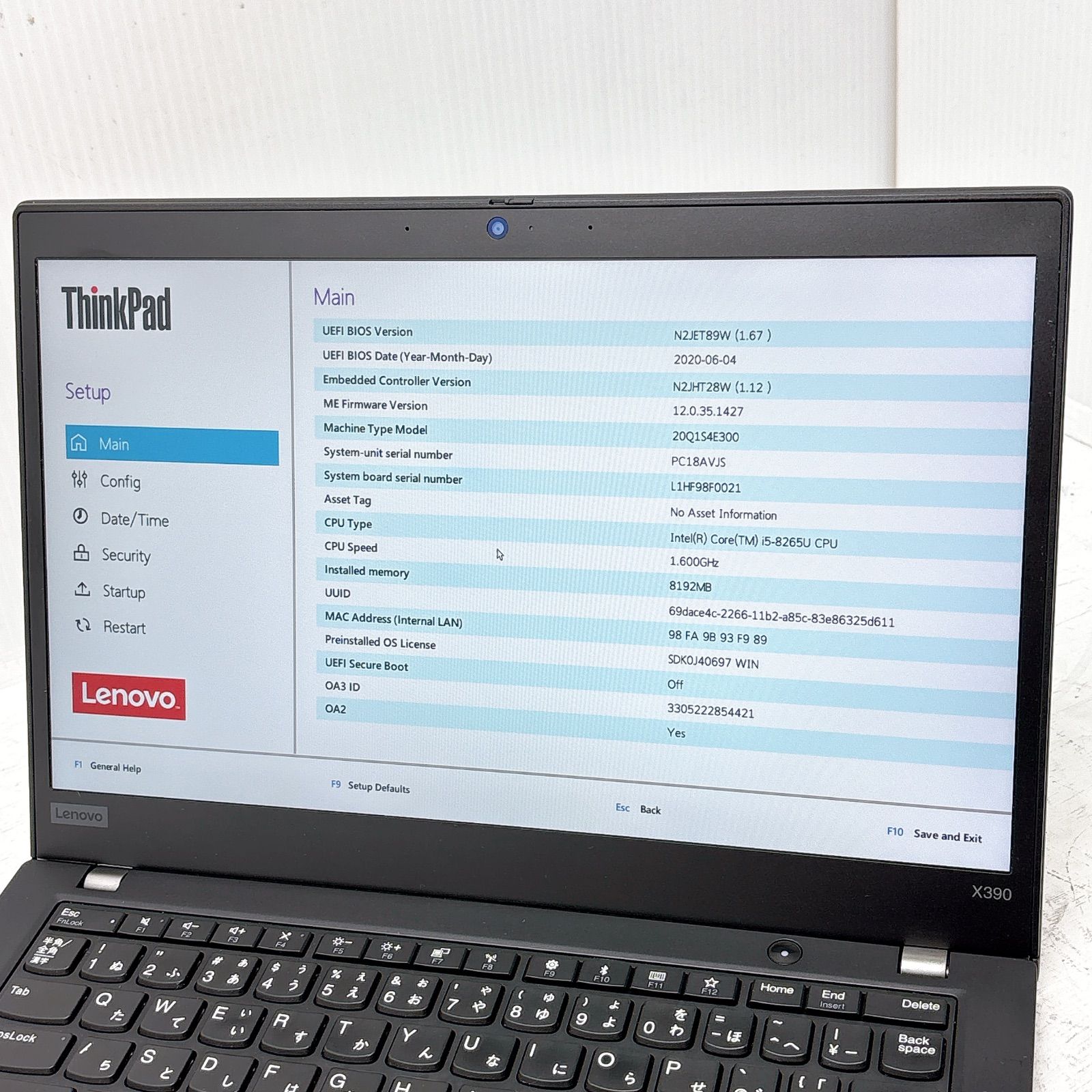 OS無し】Lenovo Thinkpad X390 Core i5 8265U 1.6GHz 8GB 13.3インチ