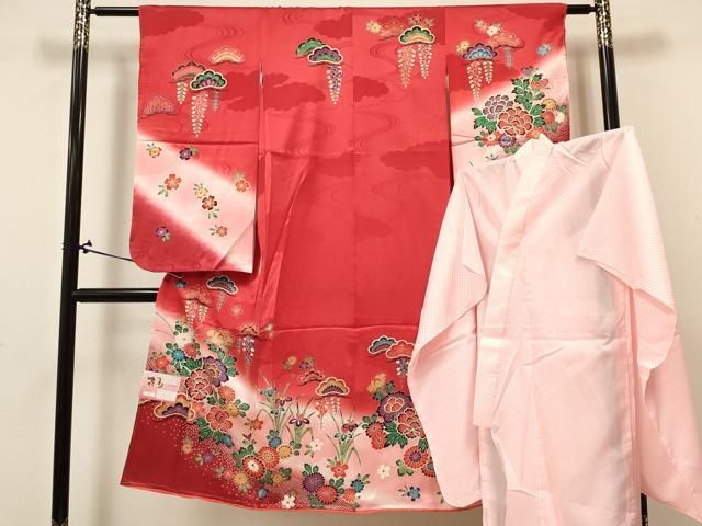 七五三　女の子　作家物　落款入り７歳　祝着　四つ身　逸品　長襦袢付き 平和屋着物[]七五三 女の子 7歳 祝着 四つ身 長襦袢(単衣)セット 草花