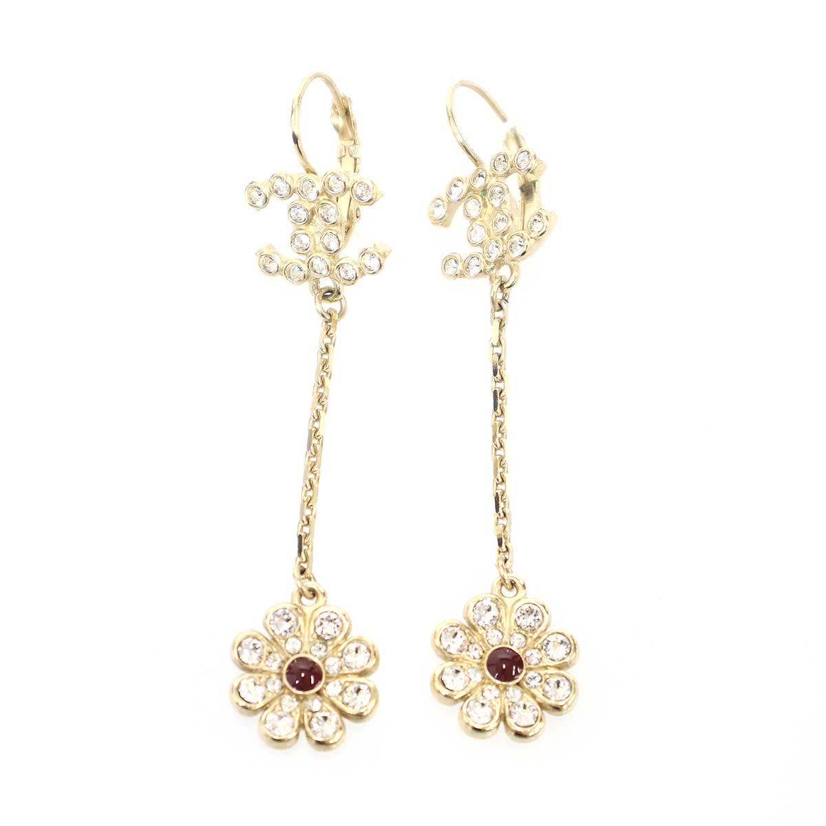 CHANEL シャネル 18C ラインストーン フラワーピアス セット ゴールド