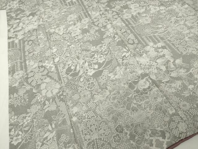 平和屋着物○山岡古都・古都染人 染織美術品 薬墨染 天目織 お召 草花