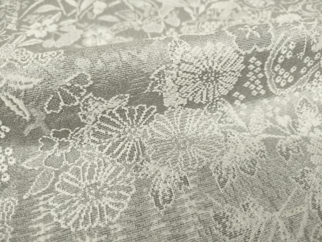 HG9123 お召？小紋 山岡古都・古都染人 染織美術品 草花文 和装 平和屋着物○山岡古都・古都染人 染織美術品 薬墨染 天目織 お召 草花