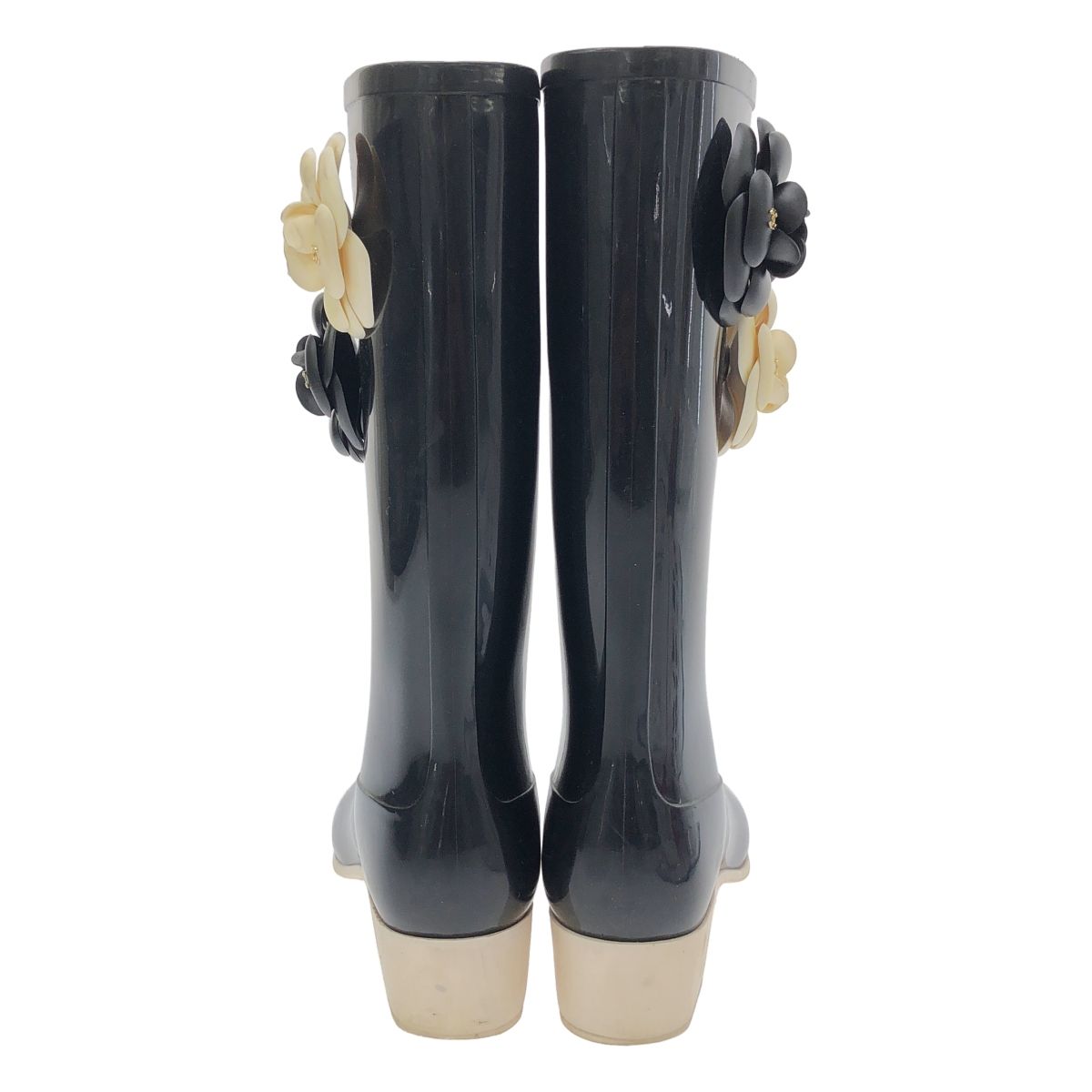 CHANEL シャネル カメリアフラワー ラバーレインブーツ ブラック 37