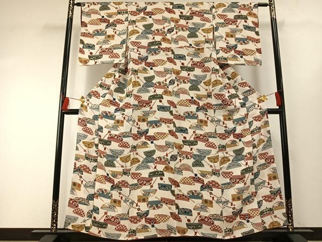 平和屋着物●上質な小紋　型染め　櫛　簪　鬼しぼ縮緬　正絹　逸品　AABF5929fy 平和屋着物○上質な小紋 型染め 櫛 簪 鬼しぼ縮緬 正絹 逸品