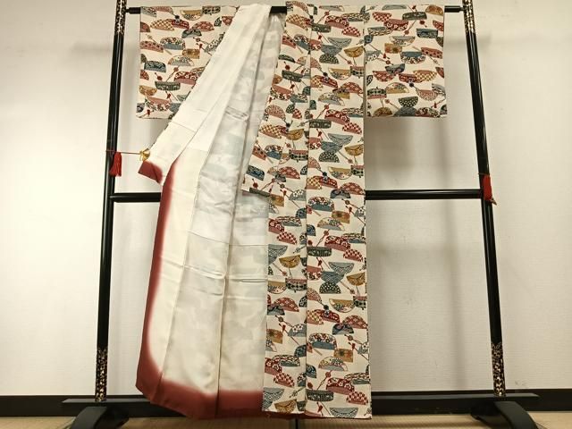 平和屋着物●上質な小紋　型染め　櫛　簪　鬼しぼ縮緬　正絹　逸品　AABF5929fy 平和屋着物○上質な小紋 型染め 櫛 簪 鬼しぼ縮緬 正絹 逸品