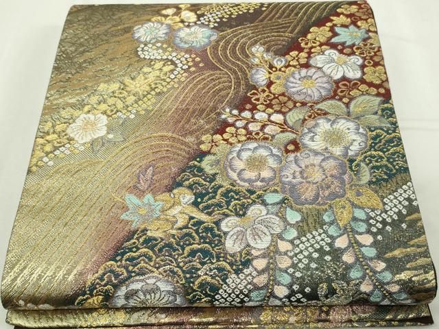 平和屋本店▽六通柄袋帯 辻が花 本金箔 やまと誂製 正絹 逸品