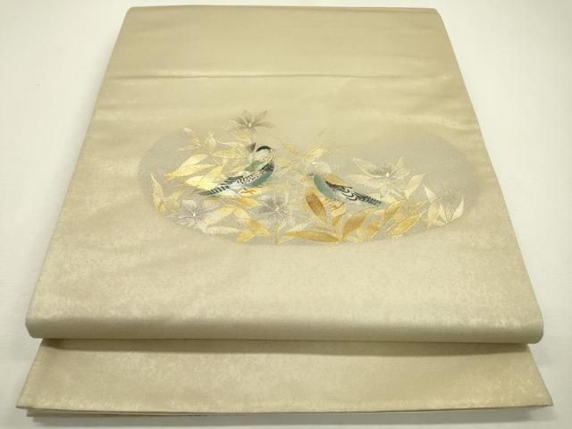 平和屋着物▽太鼓柄袋帯 駒刺繍 総刺繍 束ね熨斗吉祥花文