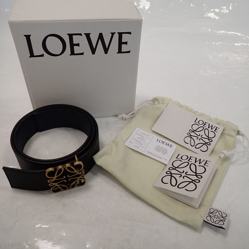 【美品☆激レア】ロエベ　ベルト　アナグラム　スタッズ　ゴールド金具　レザー　黒 LOEWE（ロエベ） 未使用品▽LOEWE アナグラムバックル レザーベルト