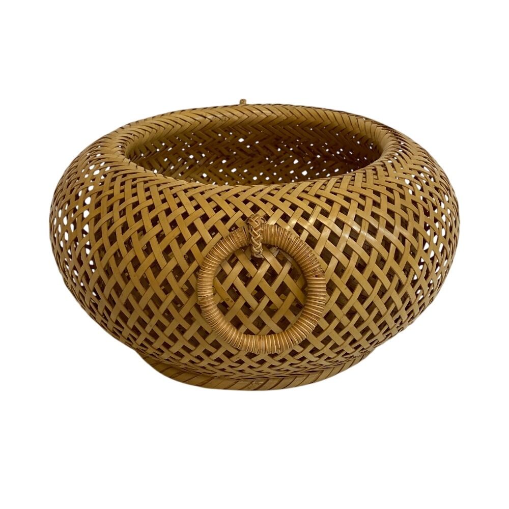 網代 竹籠 花入 竹細工 茶道具 時代物 唐物骨董 骨董品 竹工芸 在銘