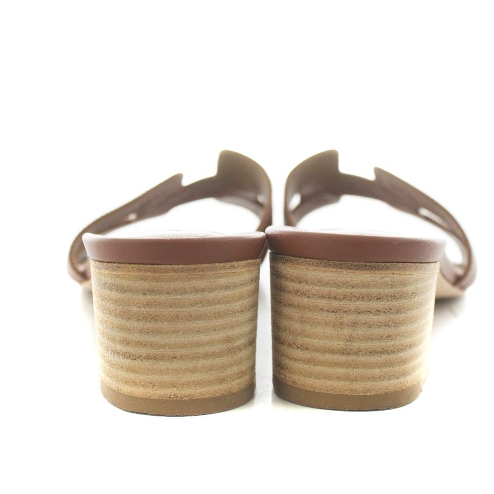 エルメス HERMES オアジス サンダル ヒール レザー 36 茶 ブラウン