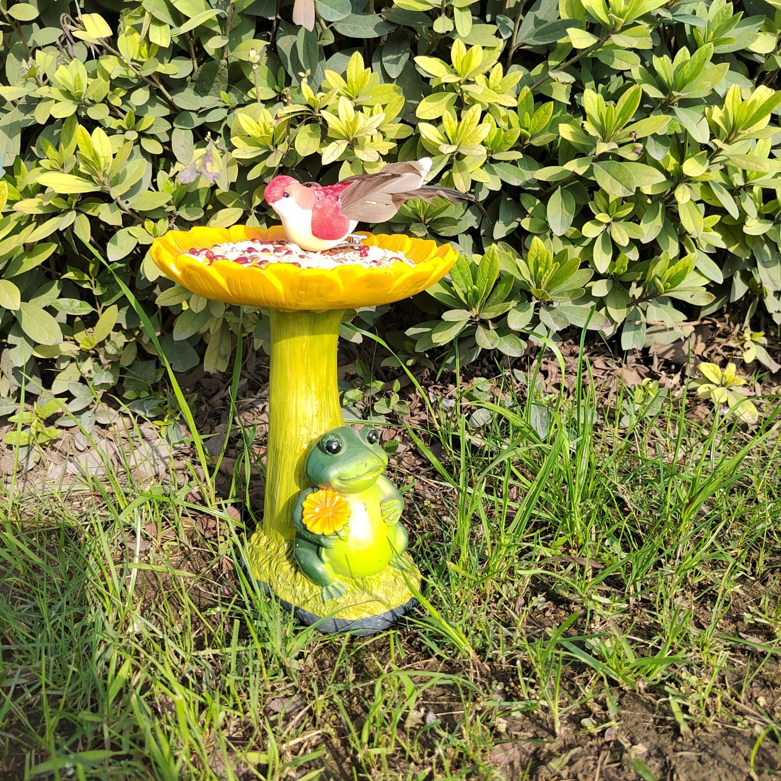 バードフィーダー 給餌器 餌箱 餌台 えさ置き 餌入れ 小鳥 野鳥 鳥 可愛い ガーデンオブジェ ガーデニング インテリア ヒマワリ カエル
