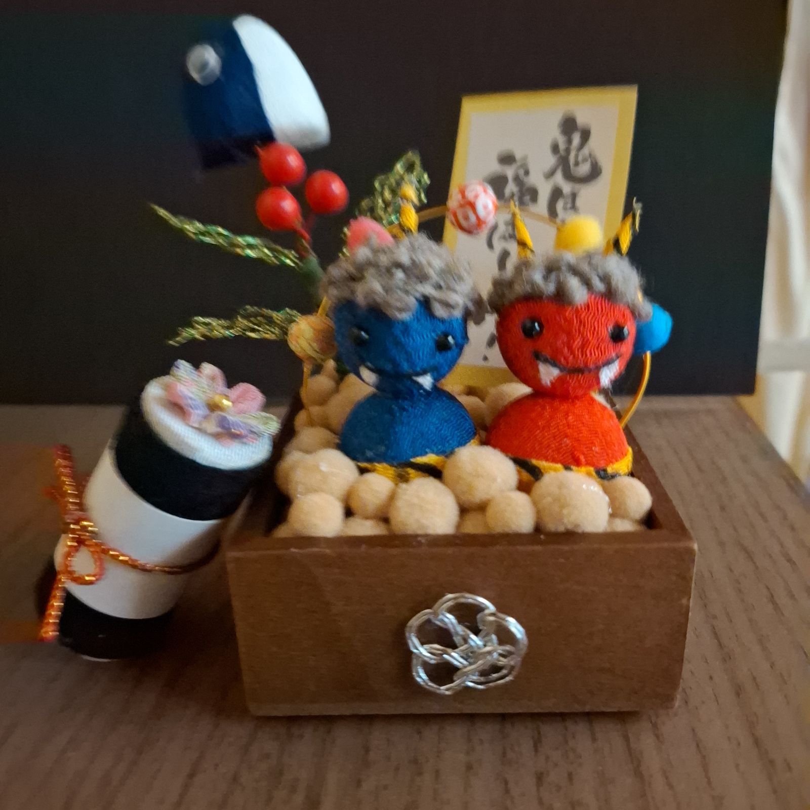 節分飾り 鬼の飾り ちりめん細工 水引 節分 鬼 魔除け銀梅水引き