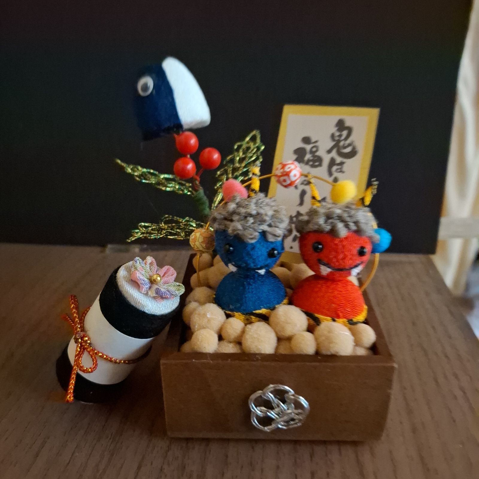 節分飾り 鬼の飾り ちりめん細工 水引 節分 鬼 魔除け銀梅水引き