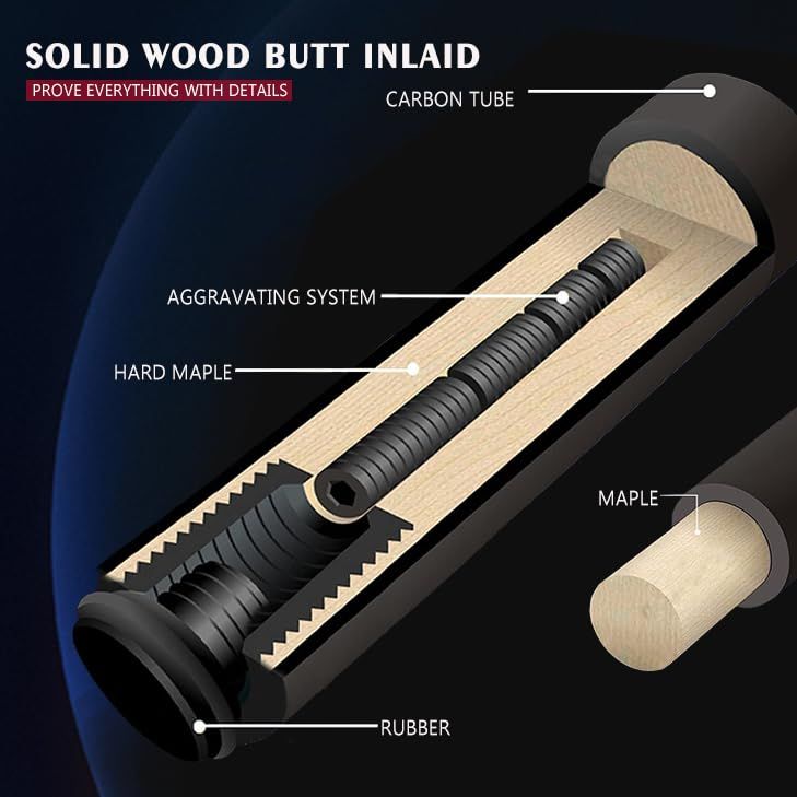 新品 ビリヤード キュー カーボン 1/2playcue 多層豚皮頭 樹脂先角 T