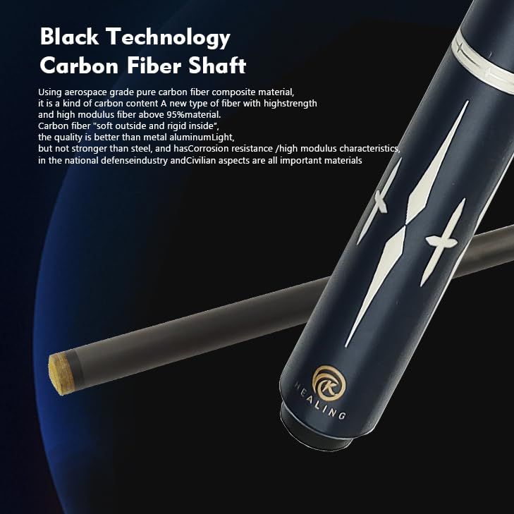 カーボンファイバー ビリヤードキュー 新品 ビリヤード キュー カーボン 1/2playcue 多層豚皮頭 樹脂先角 T