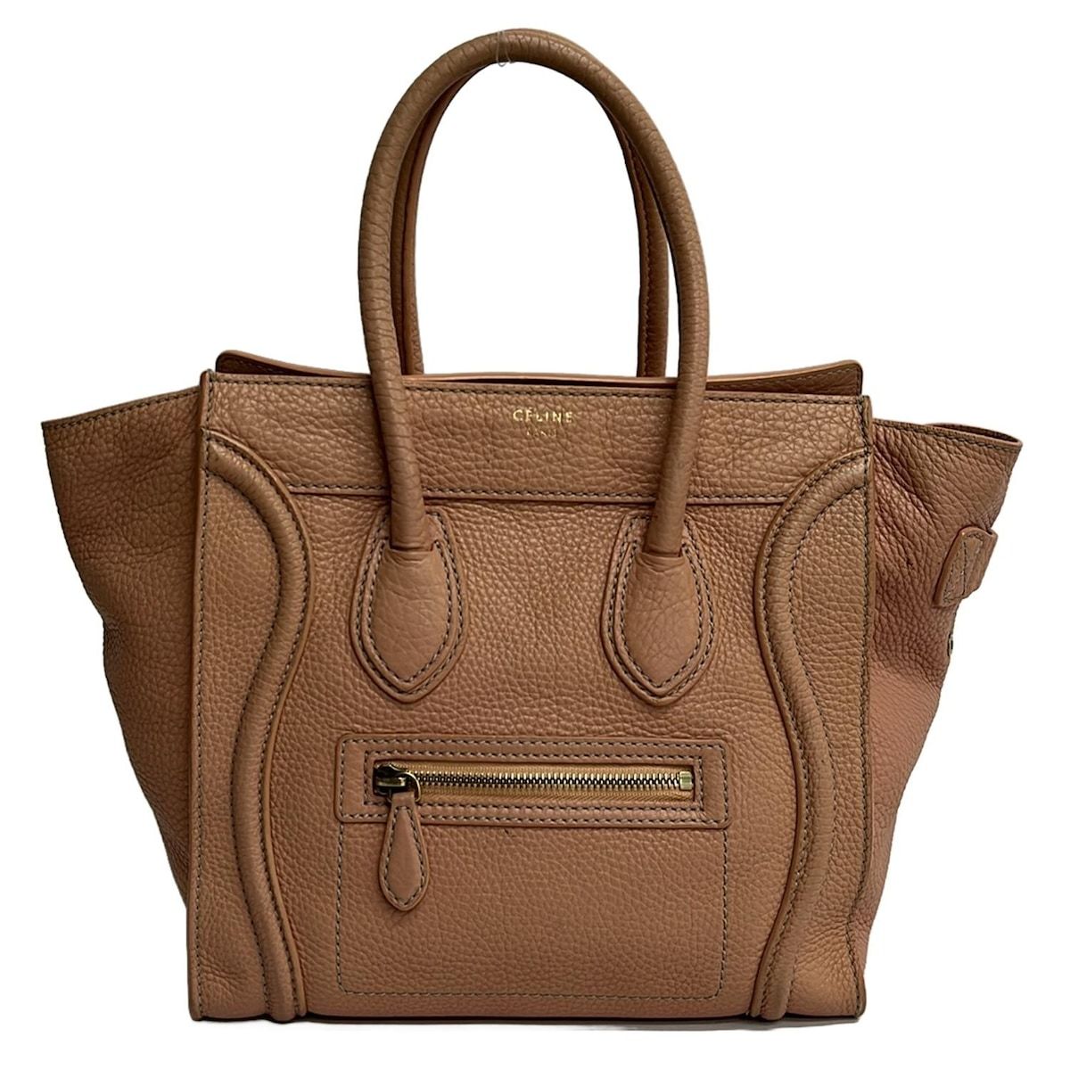 【値下げ】CELINE ベージュ レザー ハンドバッグ CELINE(セリーヌ) ハンドバッグ ラゲージマイクロショッパー ピンク