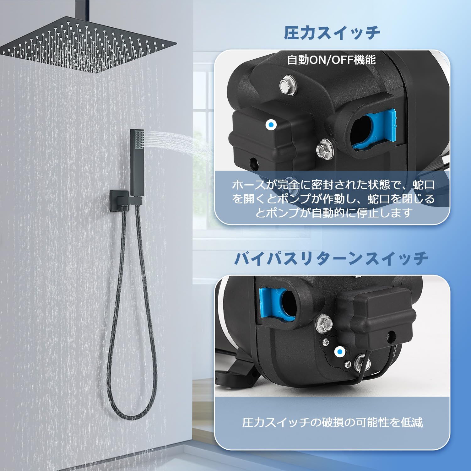 ダイヤフラム水ポンプ 給水 排水　圧力スイッチ付12.5L/min (110V) 新品 NEWTRY ダイヤフラム水ポンプ 給水 排水ポンプ 家庭用水ポンプ