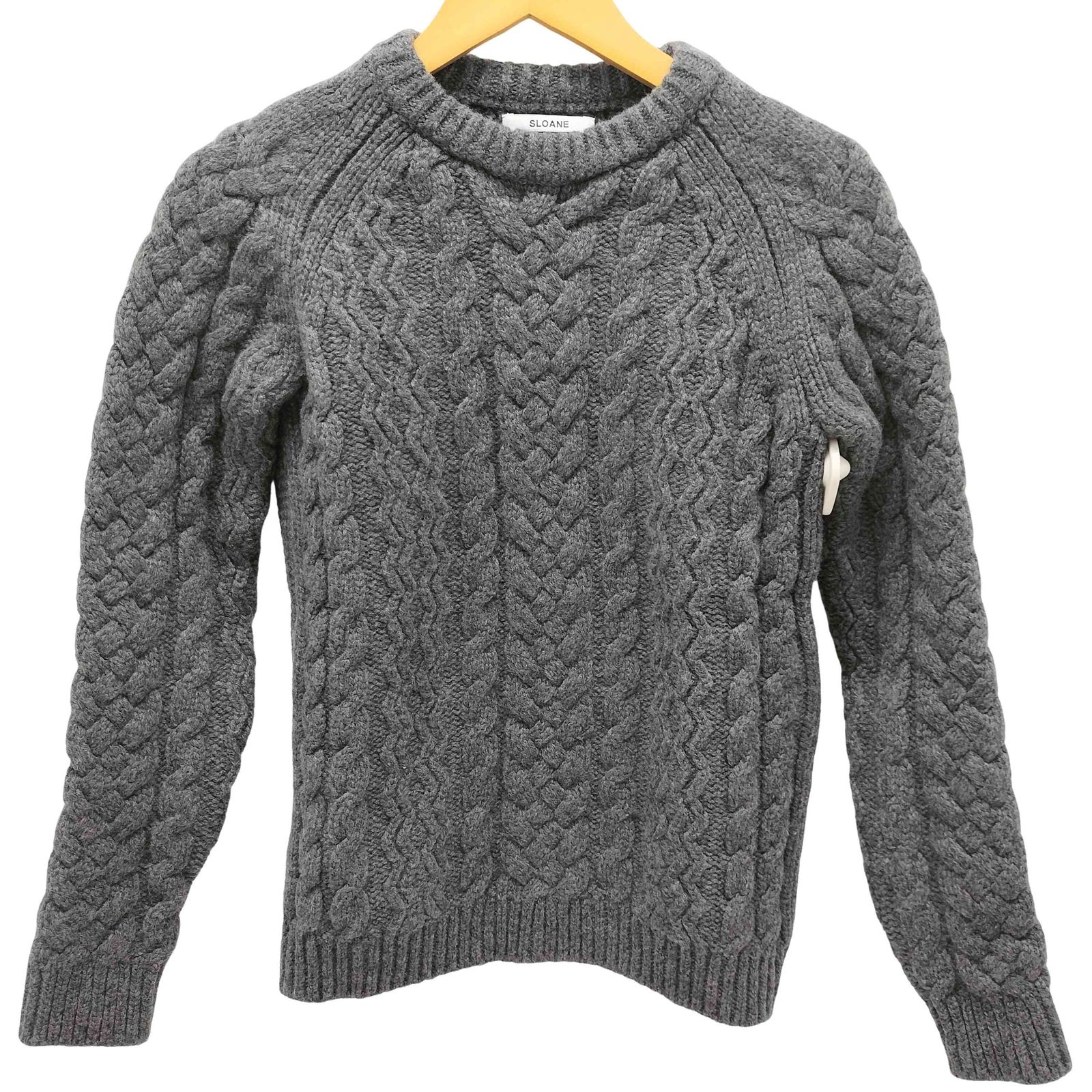 SLOANE スローン クルーネック ケーブルニット カシミヤ混 グレー S ショップ SLOANE スローン クルーネック ケーブルニット カシミヤ混