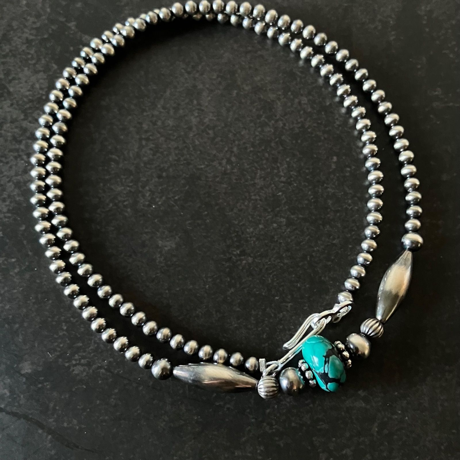 silver925ナバホパール×天然ターコイズのネックレス45.5cm アリゾナ産