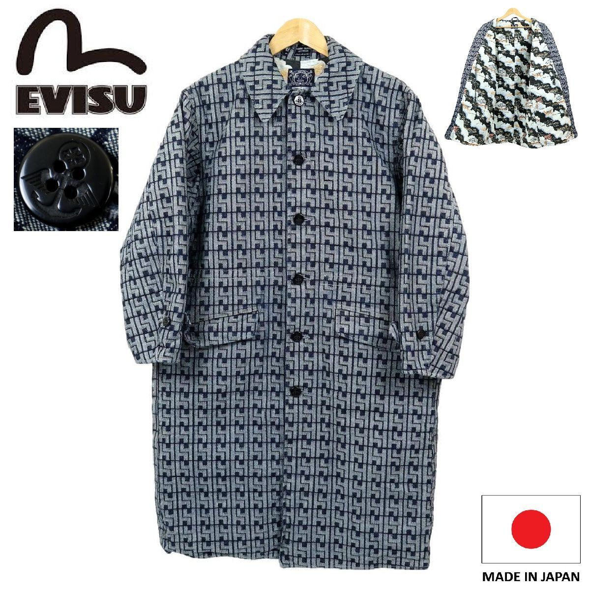 S3696】【美品】【裏地京都柄】【日本製】EVISU Hidehiko Yamane 