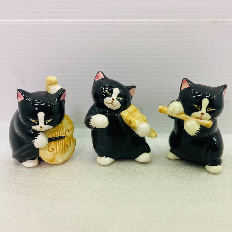 3種セット】黒猫楽団 オーケストラ ベース バイオリン フルート 置物