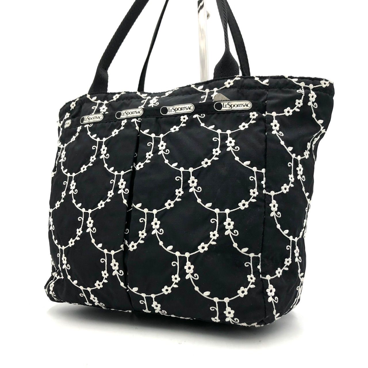 レスポートサック トートバッグ 刺繍 花柄 ブラック 黒 軽量