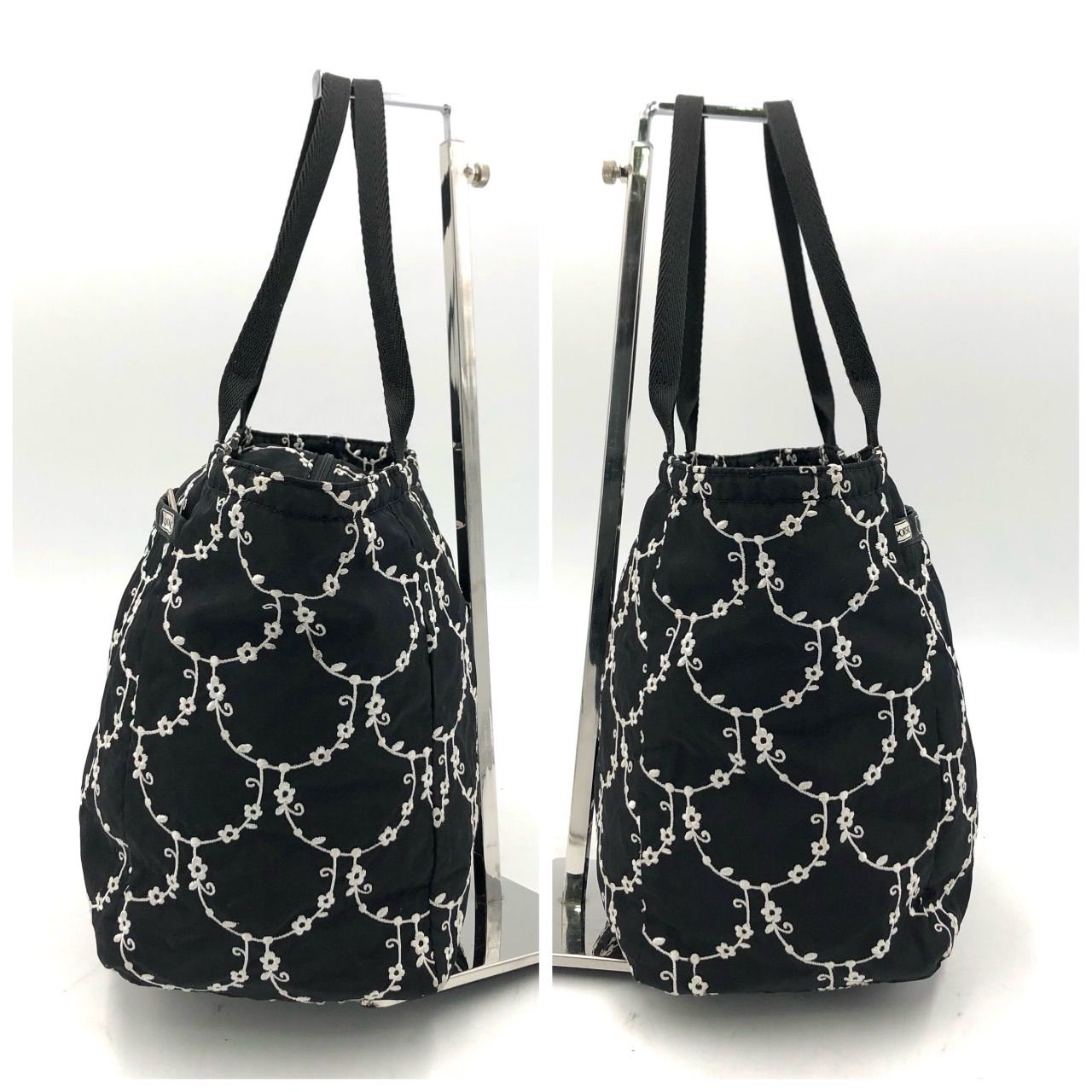 レスポートサック トートバッグ 刺繍 花柄 ブラック 黒 軽量