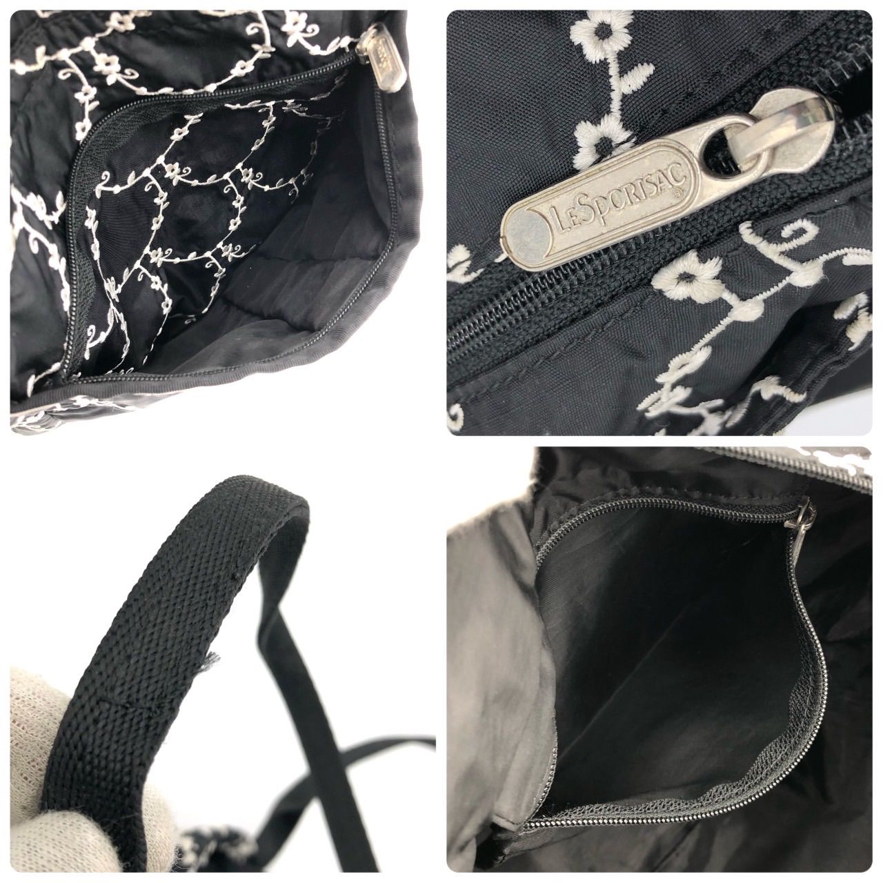 レスポートサック トートバッグ 刺繍 花柄 ブラック 黒 軽量