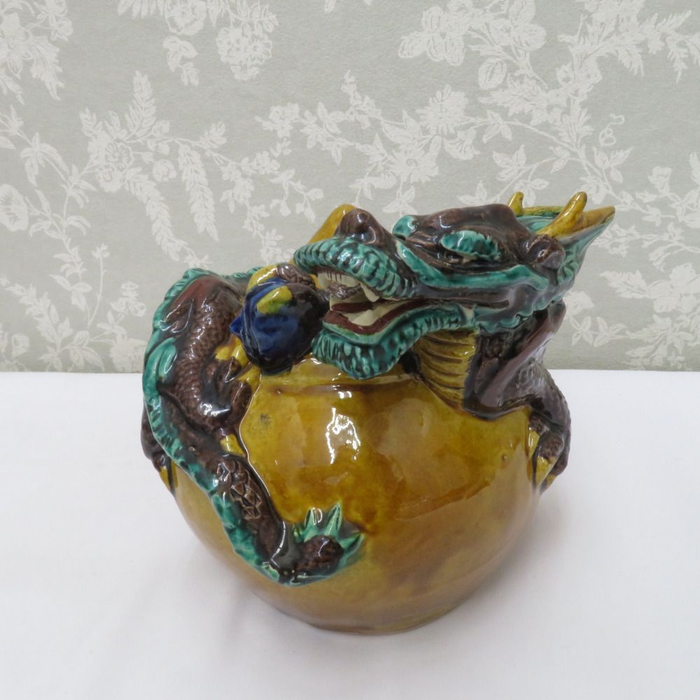 九谷焼 骨董・民芸品 インテリア 九谷清章 糠川清章 龍置物 辰