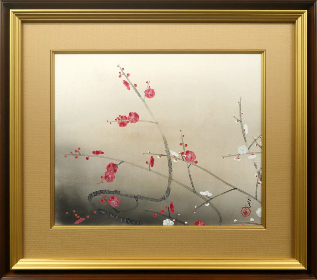 前田 青邨「紅梅」日本画・10号大 文化勲章 小林古径、安田靫彦と共に