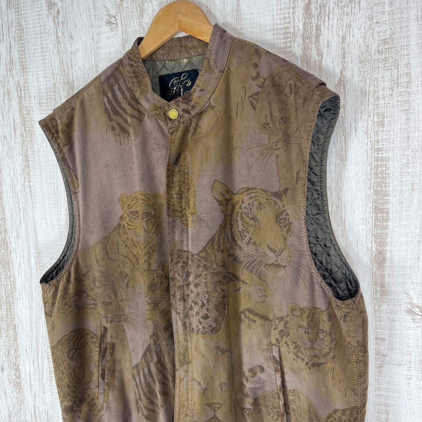 伊太利屋 イタリヤ アニマル柄 総柄 スエード フルジップアップ ベスト