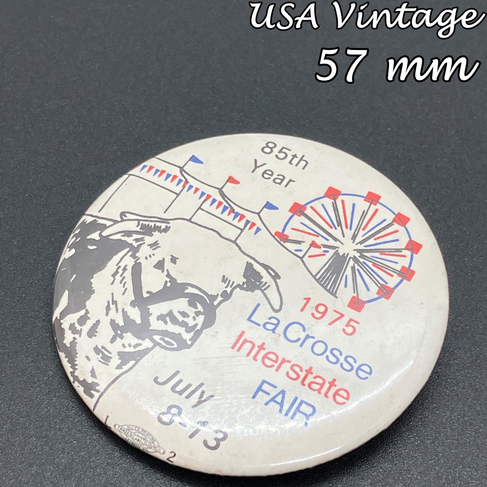 缶バッジ ビンテージ 輸入 アメリカ 『 ラクロス州際フェア 観覧車 牛