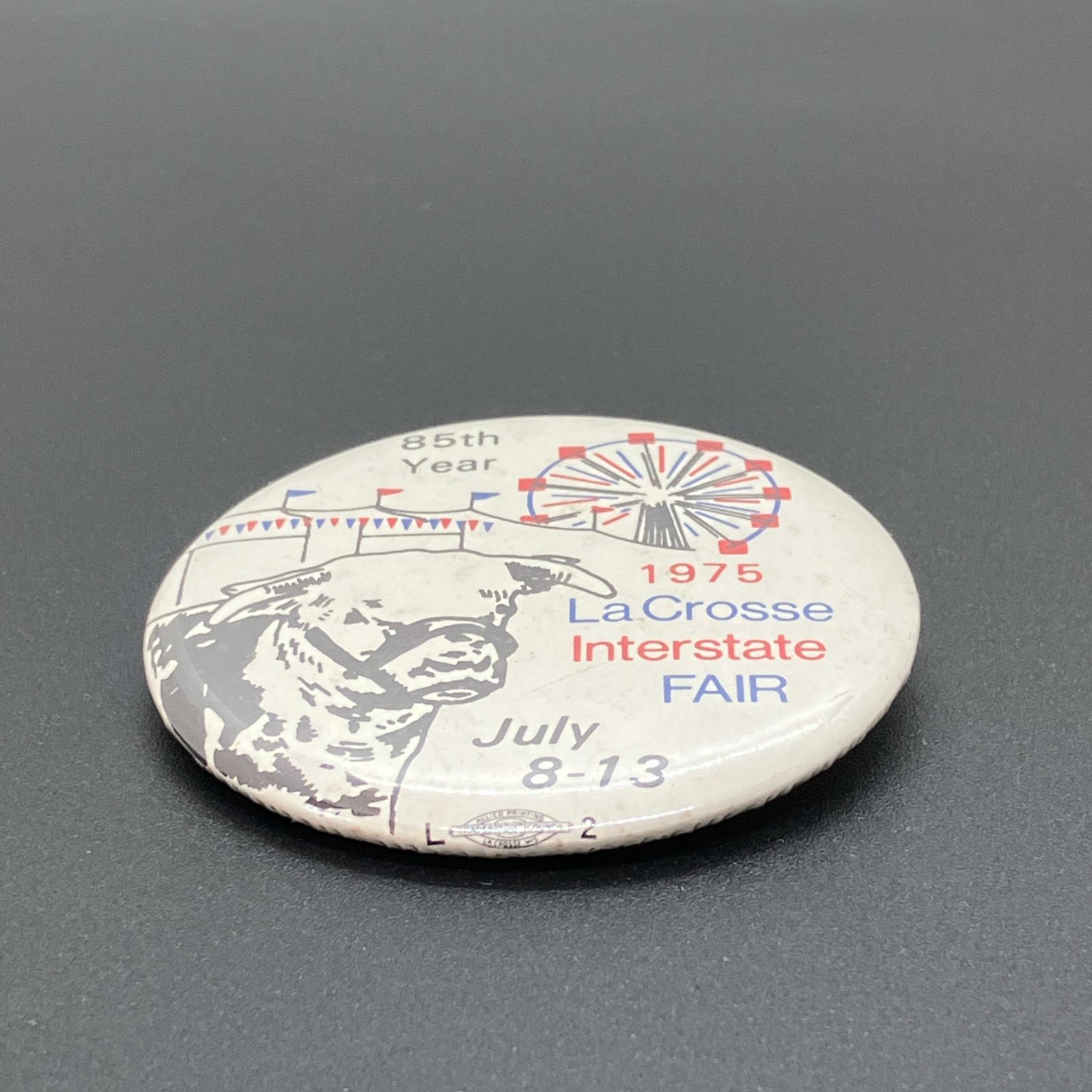 缶バッジ ビンテージ 輸入 アメリカ 『 ラクロス州際フェア 観覧車 牛