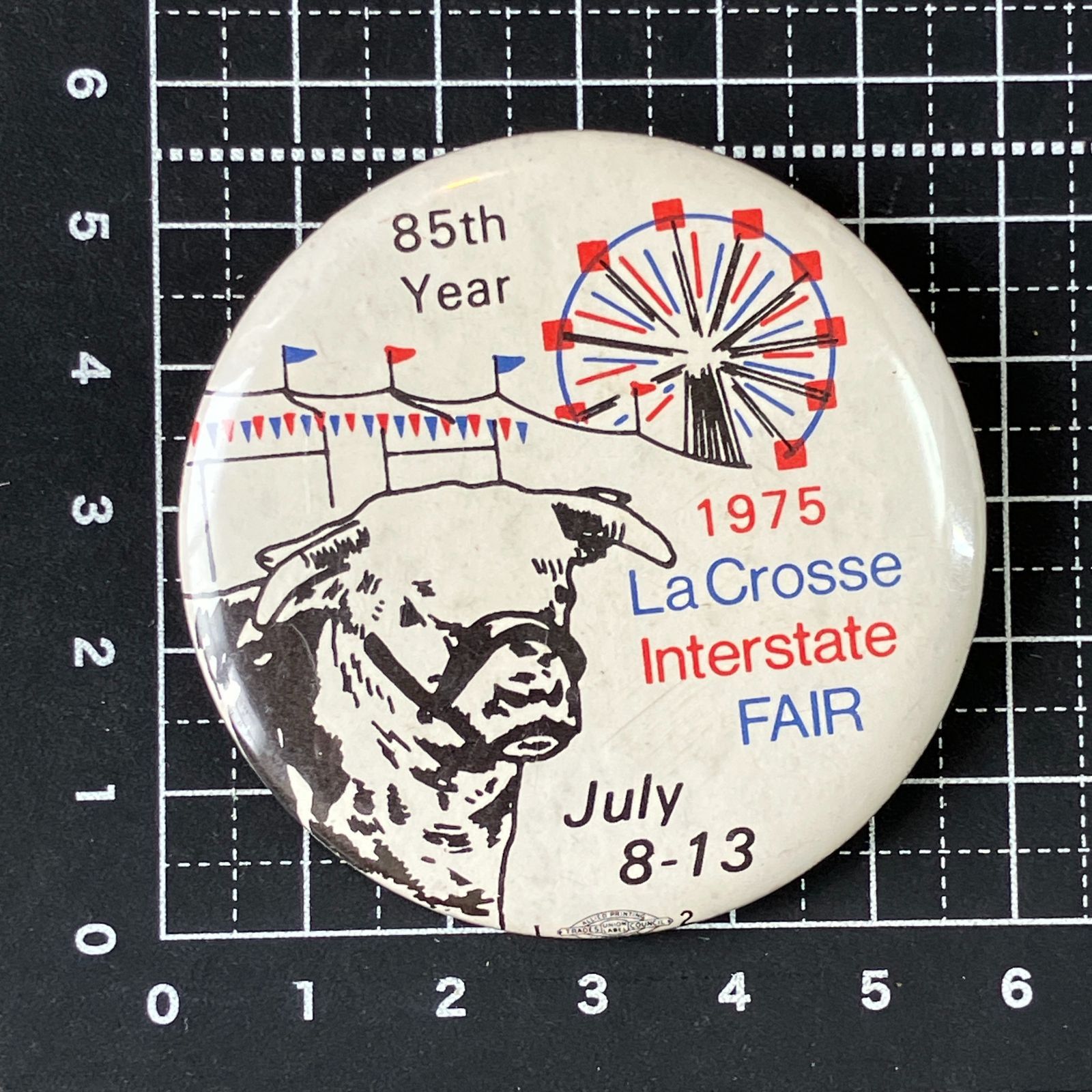 缶バッジ ビンテージ 輸入 アメリカ 『 ラクロス州際フェア 観覧車 牛