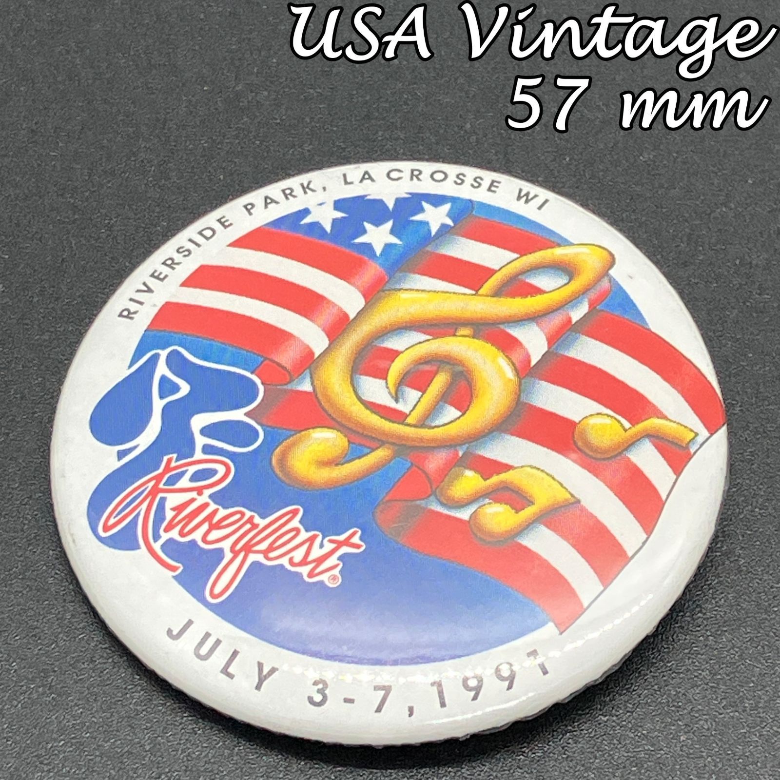 缶バッジ ビンテージ 輸入 アメリカ 『 リバーフェスト 1991 音楽 音符