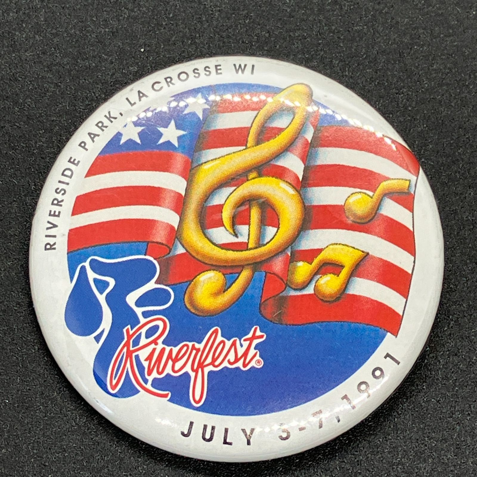 缶バッジ ビンテージ 輸入 アメリカ 『 リバーフェスト 1991 音楽 音符